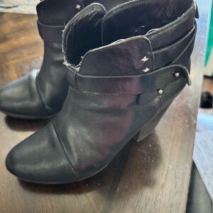 rag & bone Harrow Black Leather Ankle Booties with Wrap Strap and Stud Accents